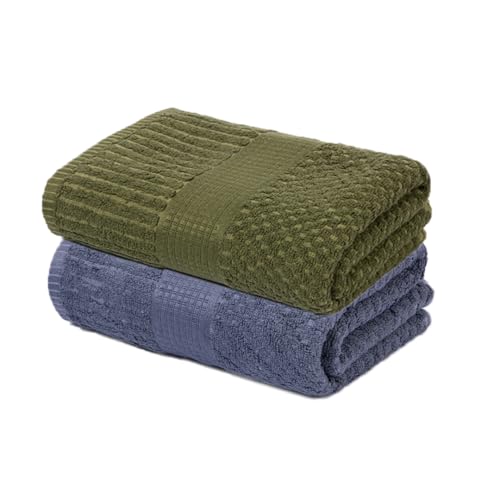 Mush Hearth & Haven Bamboo Towels for Bath Large Size | 450 GSM Bamboo Bath Towel for Men & Women | Soft, Highly Absorbent & Quick Dry | Pack of 2, 70 X 140 cms (Moon Grey & Moss Green) - Image 1
