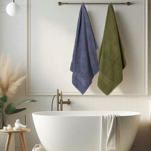 Mush Hearth & Haven Bamboo Towels for Bath Large Size | 450 GSM Bamboo Bath Towel for Men & Women | Soft, Highly Absorbent & Quick Dry | Pack of 2, 70 X 140 cms (Moon Grey & Moss Green) - Image 2