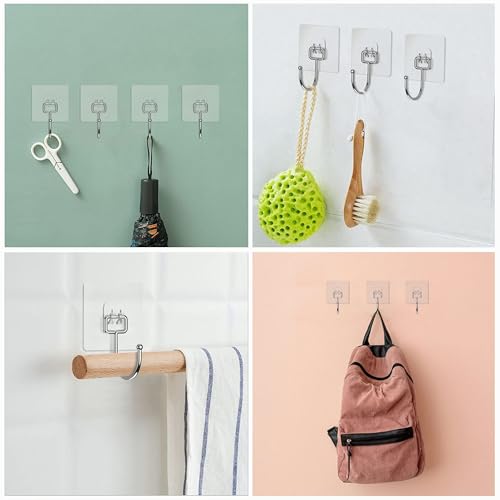 Wisoqu 2025 Large Adhesive Hooks for Hanging Heavy Duty Wall Hooks 22 lbs Self Adhesive Towel Hook Waterproof Transparent - Image 4