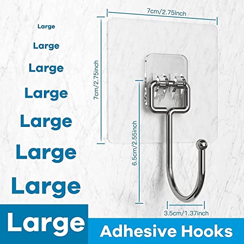 Wisoqu 2025 Large Adhesive Hooks for Hanging Heavy Duty Wall Hooks 22 lbs Self Adhesive Towel Hook Waterproof Transparent - Image 2