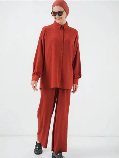 BIG DART BDART Textured Knit Co-Ord Set with Shirt Collar