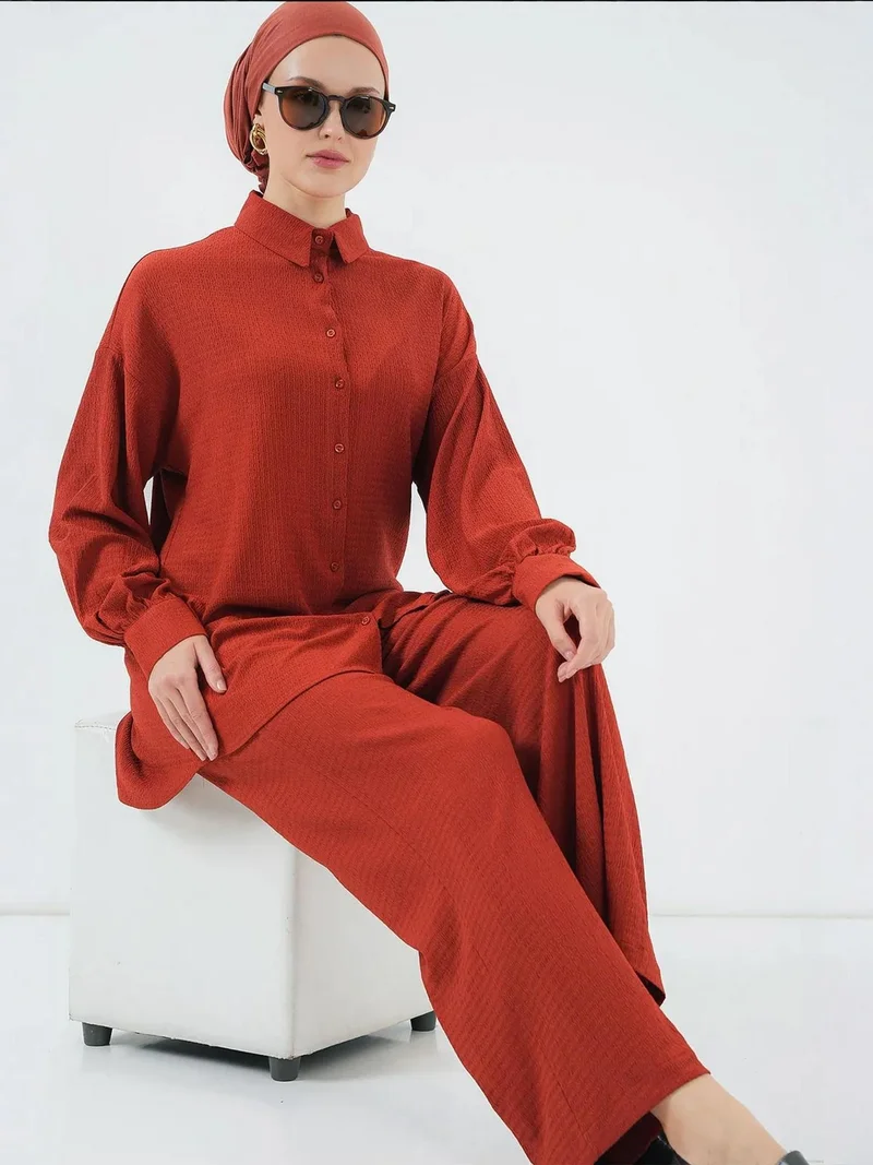 BIG DART BDART Textured Knit Co-Ord Set with Shirt Collar