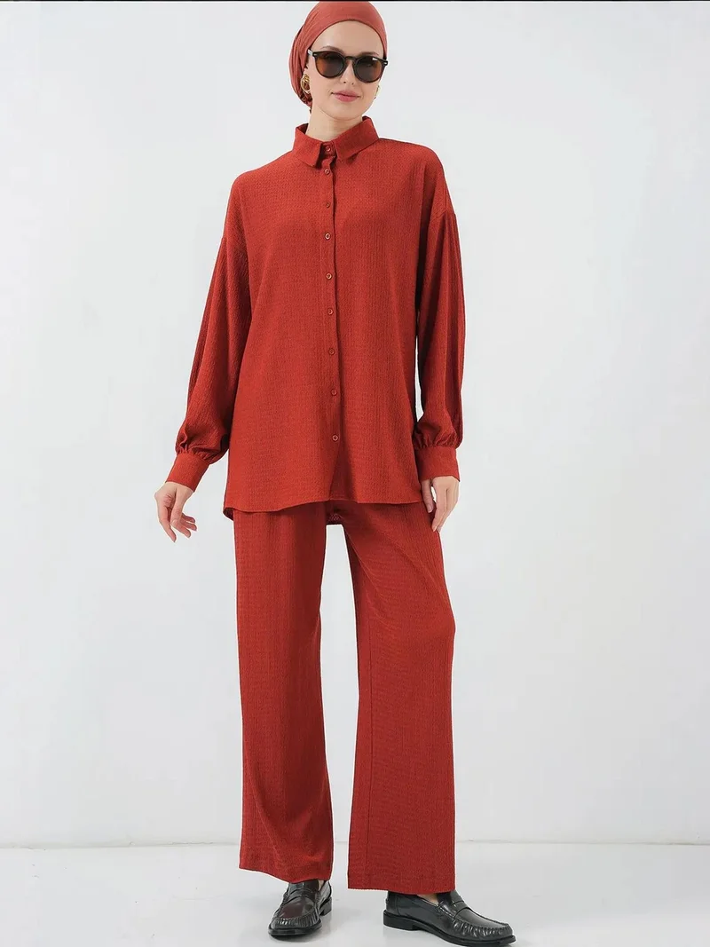 BIG DART BDART Textured Knit Co-Ord Set with Shirt Collar