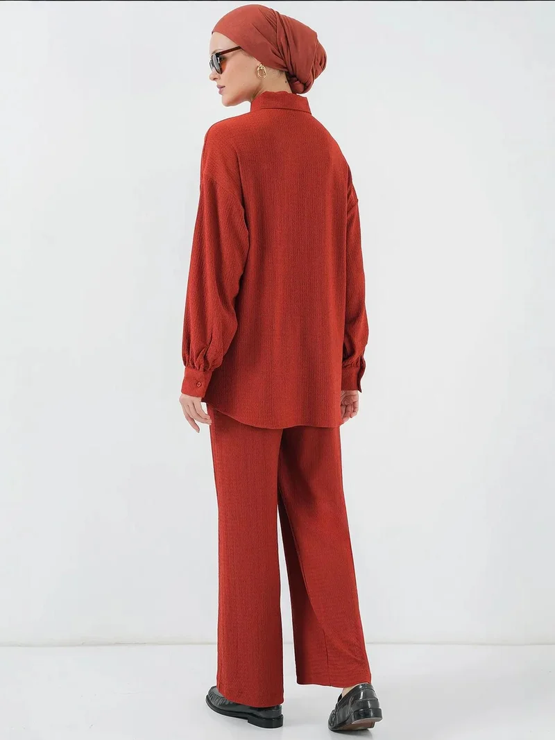 BIG DART BDART Textured Knit Co-Ord Set with Shirt Collar