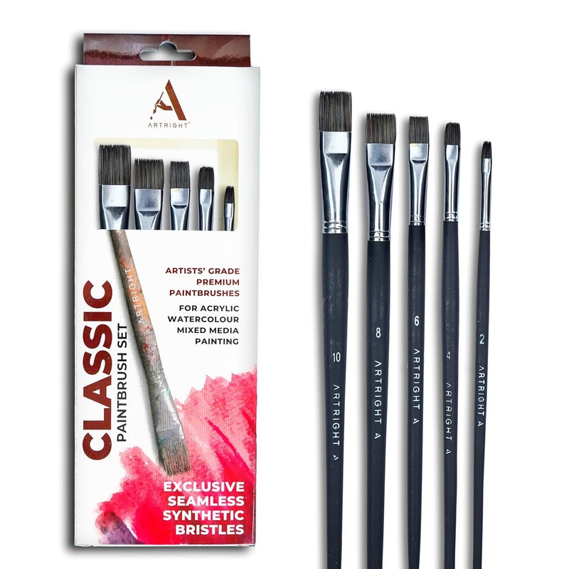 ArtRight Flat Blender Paintbrush Combo Set of 5pcs, Premium Artist Brushes for Acrylic, Watercolor Painting, Ideal for Marking, Blending, Shading, Useful for Beginner & Professional, Synthetic Bristle - Image 1