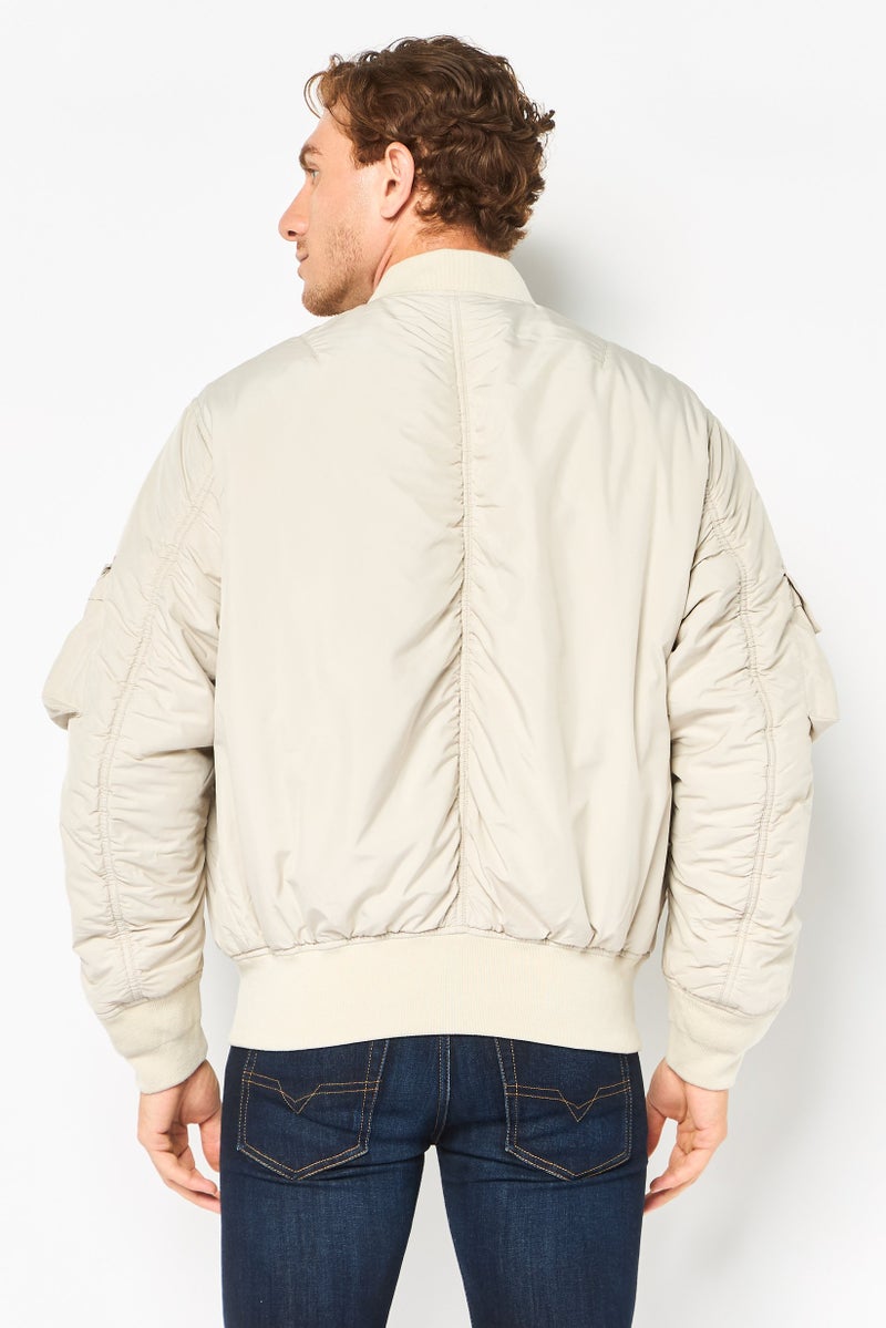 Selected Homme Men Oversized Solid Bomber Jacket, Beige - Image 2