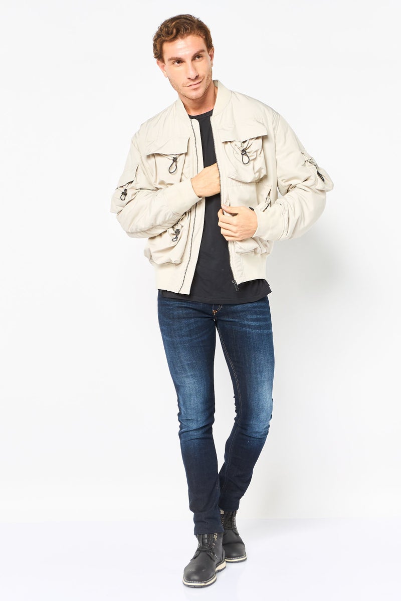 Selected Homme Men Oversized Solid Bomber Jacket, Beige - Image 3