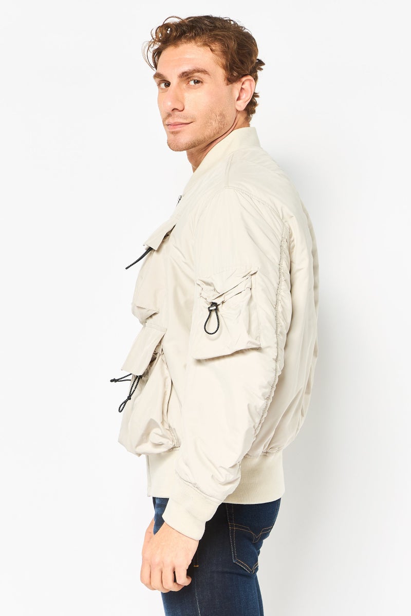Selected Homme Men Oversized Solid Bomber Jacket, Beige - Image 2