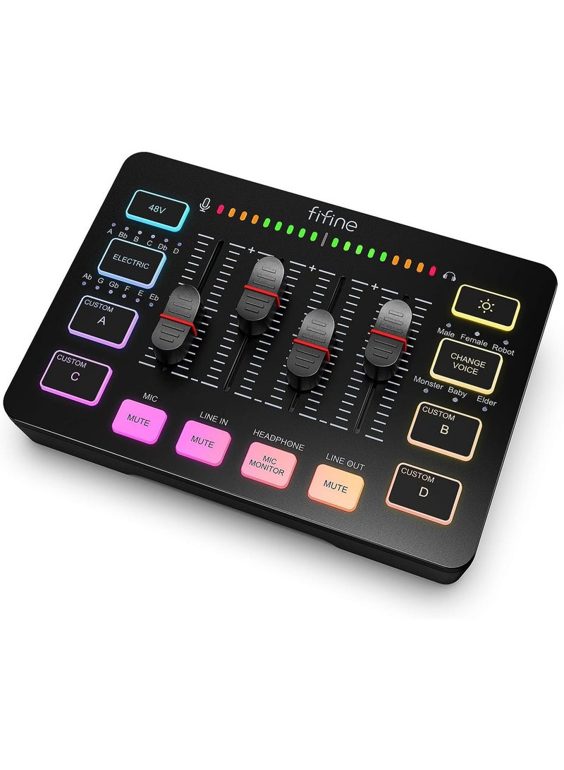 فيفين خلاط صوت الألعاب FIFINE AmpliGame SC3 مع إضاءة RGB ومدخل ميكروفون XLR وطاقة فانتوم 48 فولت - Image 1