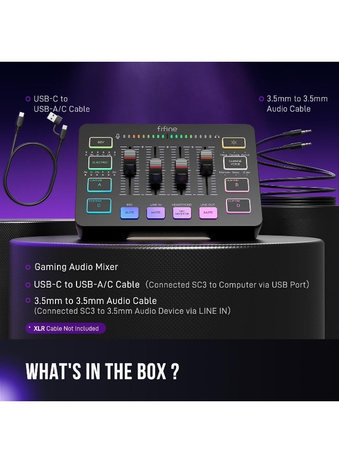 فيفين خلاط صوت الألعاب FIFINE AmpliGame SC3 مع إضاءة RGB ومدخل ميكروفون XLR وطاقة فانتوم 48 فولت - Image 5