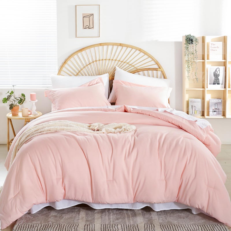 weigelia Twin Comforter Set 5 Pieces Pink Comforter Set Soft Blush Pink Bed Set Twin Bedding Set for Girls with Comforters, Flat & Fitted Sheets, Pillowcases & Shams - Image 1