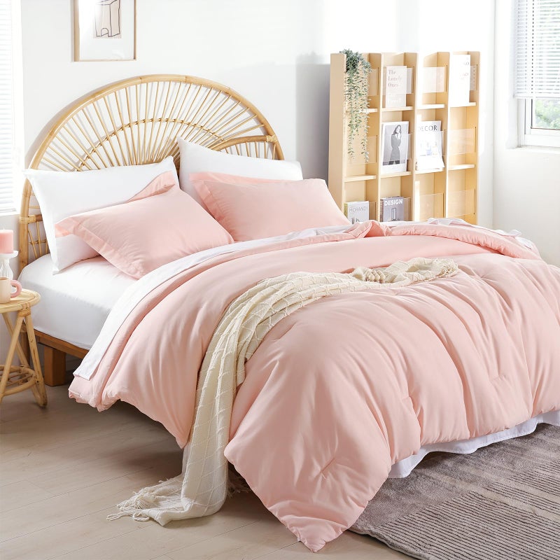 weigelia Twin Comforter Set 5 Pieces Pink Comforter Set Soft Blush Pink Bed Set Twin Bedding Set for Girls with Comforters, Flat & Fitted Sheets, Pillowcases & Shams - Image 4