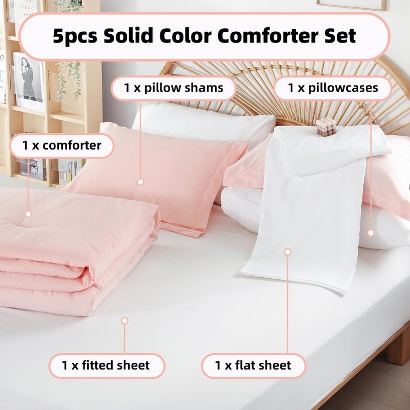 weigelia Twin Comforter Set 5 Pieces Pink Comforter Set Soft Blush Pink Bed Set Twin Bedding Set for Girls with Comforters, Flat & Fitted Sheets, Pillowcases & Shams - Image 3