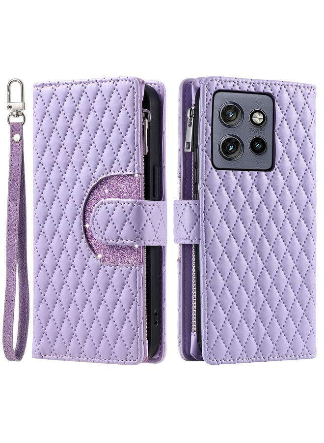 اس-توب جراب لهاتف موتورولا إيدج 50 نيو، جراب هاتف من الجلد اللامع مع سحاب ومحفظة - Image 2