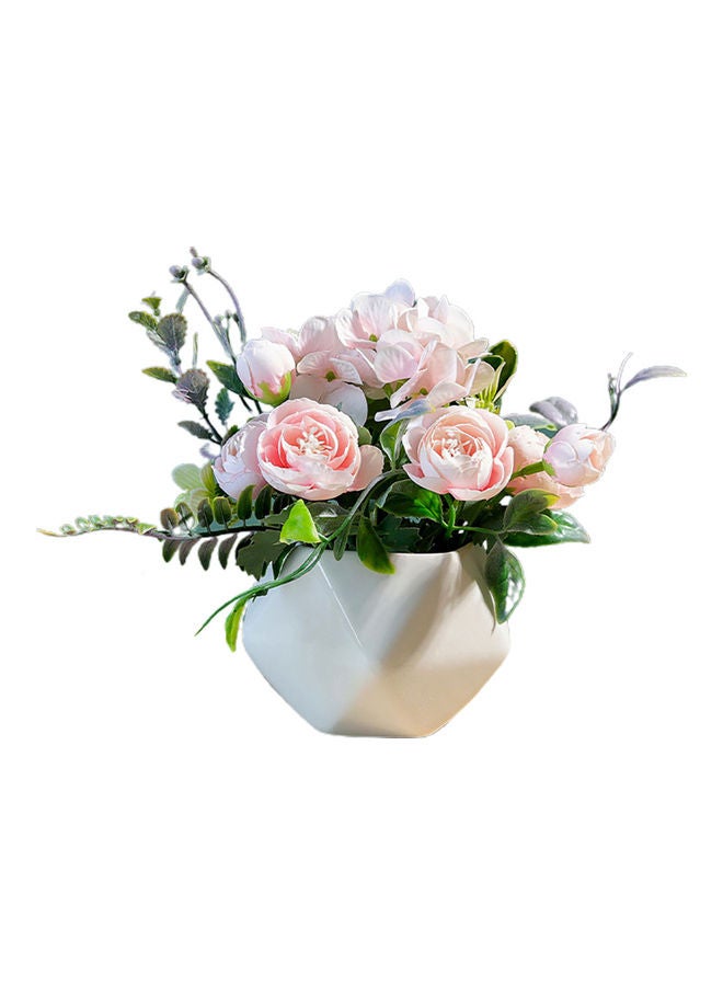 Loquat Beautiful Home Decorative Potted Artificial Flower Plant Pink/Green/White  - Image 1