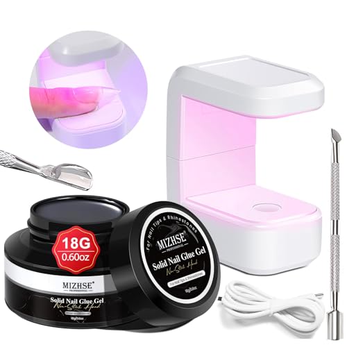 MIZHSE Solid Nail Glue, 18g Solid U V Gel Nail Glue Gel for Nails and Mini Light LED Lamp for Acrylic Nails Tips Long Lasting Rhinestone Glues for Salon Home DIY - Image 1