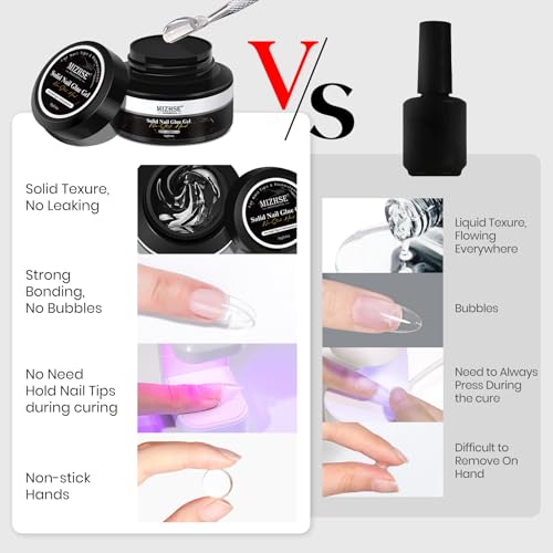 MIZHSE Solid Nail Glue, 18g Solid U V Gel Nail Glue Gel for Nails and Mini Light LED Lamp for Acrylic Nails Tips Long Lasting Rhinestone Glues for Salon Home DIY - Image 3