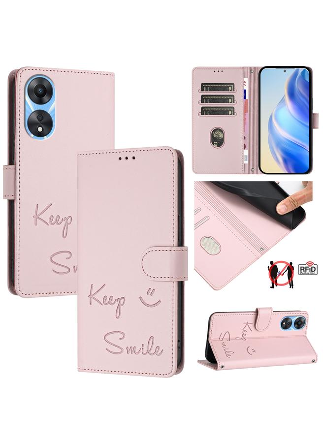 S-TOP Case For OPPO A78 5G Global / A1X 5G Smile Embossing RFID Leather Phone Case - Image 1