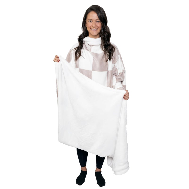 Snuggie Reversible The Original Wearable Blanket with Sleeves  Pocket for Adults Functional Warm Cozy Super Soft Velveteen CreamChecker