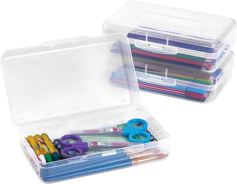KASTWAVE Plastic Pencil Box with Lid Snap Closure, Large Capacity School Supplies Storage Organizer Box for Kids, Clear Multi-Purpose Pencil Box for Office Supplies - Image 1