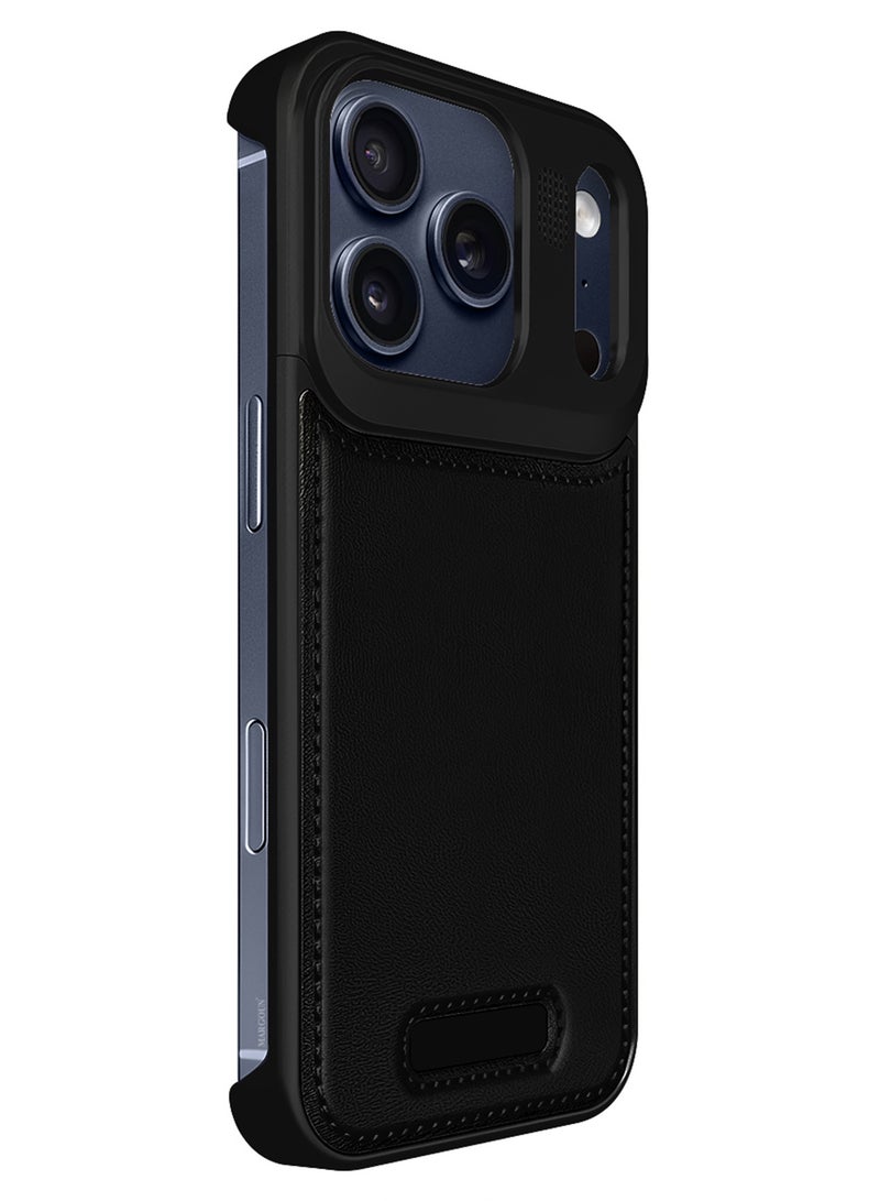 Luxury Leather Aluminum Alloy Aromatherapy Case for iPhone 17 Pro Max - MagSafe Compatible - Shockproof - Camera Lens Protection -  Black - Image 3