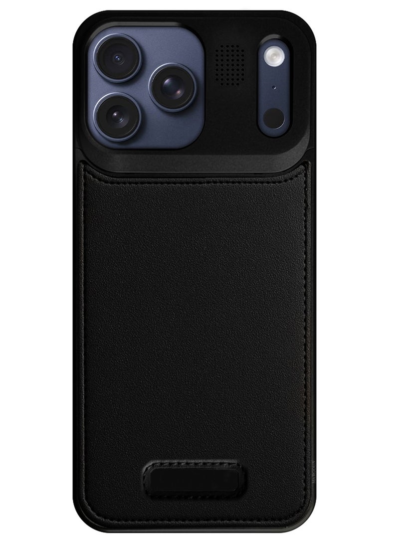 Luxury Leather Aluminum Alloy Aromatherapy Case for iPhone 17 Pro Max - MagSafe Compatible - Shockproof - Camera Lens Protection -  Black - Image 2