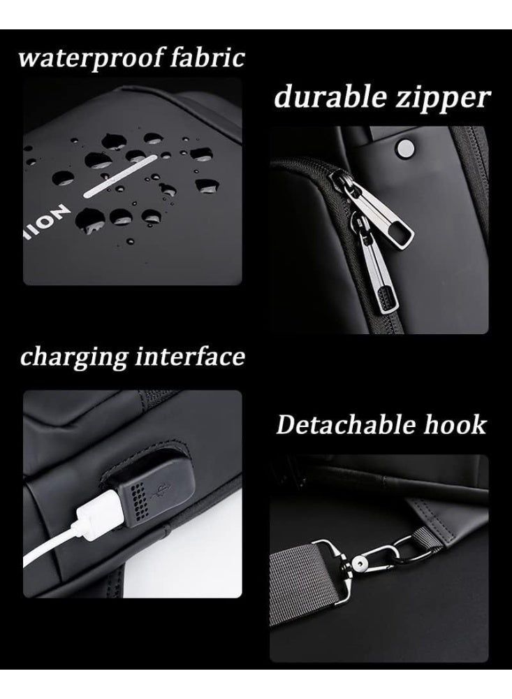 فاشون شنطة كروس للكتف مضادة للسرقة، شنطة ظهر يومية للصدر مقاومة للماء مع شحن USB، شنطة ظهر للرجال والنساء - Image 5