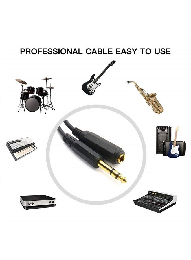 Devinal 6.35mm 1/4" inch Stereo Plug Male to 1/4 Female Stereo Headphone Guitar Extension Cable Cord, Gold Plated Audio Cable Stereo Extender, 6 feet (1.8 M) - Image 2