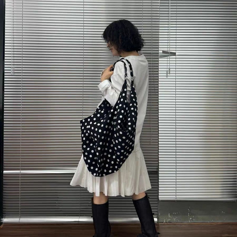 Black and White Polka Dot Sling Bag Large Capacity Casual Travel - Image 3