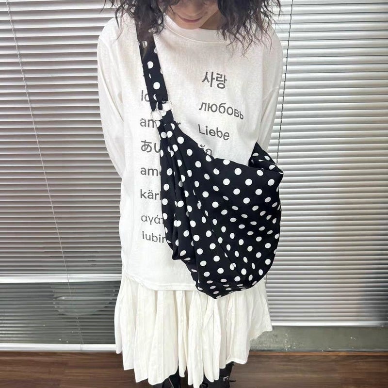 Black and White Polka Dot Sling Bag Large Capacity Casual Travel - Image 4