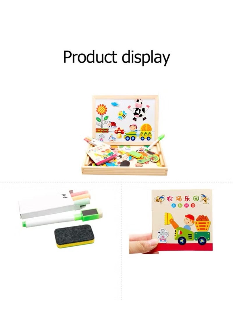 لوحة الرسم المغناطيسية ثلاثية في واحد للأطفال الصغار - لغز المزرعة التعليمي، نشاط الكتابة والمسح، لعبة سفر مع صندوق تخزين - Image 1