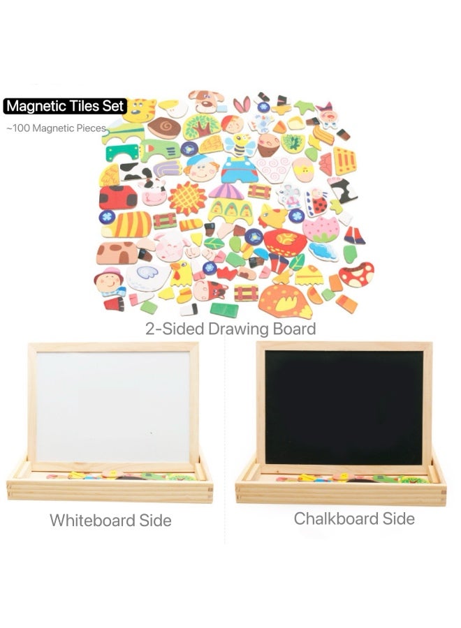 لوحة الرسم المغناطيسية ثلاثية في واحد للأطفال الصغار - لغز المزرعة التعليمي، نشاط الكتابة والمسح، لعبة سفر مع صندوق تخزين - Image 2