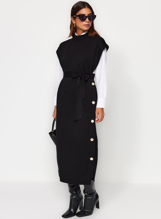 trendyol Black Button Detailed Knitwear Sweater Dress - Image 2