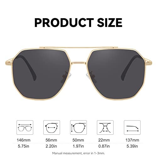 Fozono Classic Aviator Sunglasses for Women Men Trendy Square Oversize Polarized Sunglasses(Gold/Grey) - Image 5