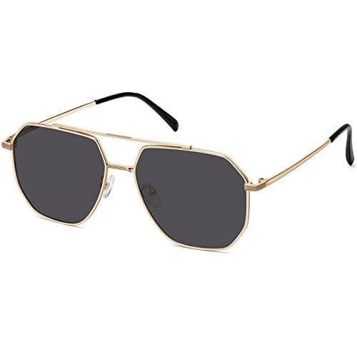 Fozono Classic Aviator Sunglasses for Women Men Trendy Square Oversize Polarized Sunglasses(Gold/Grey) - Image 1
