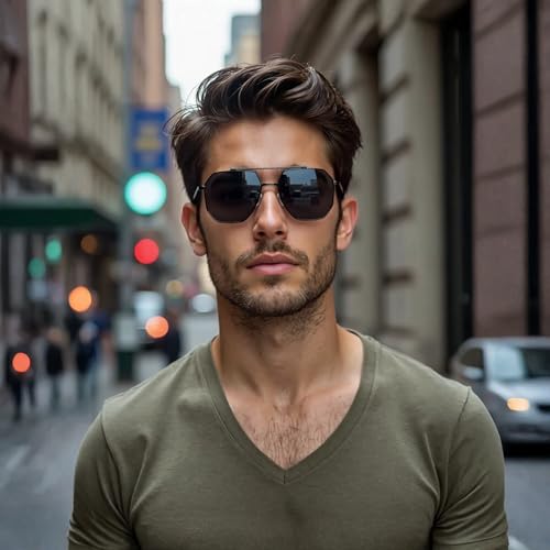 Fozono Classic Aviator Sunglasses for Women Men Trendy Square Oversize Polarized Sunglasses(Gold/Grey) - Image 3