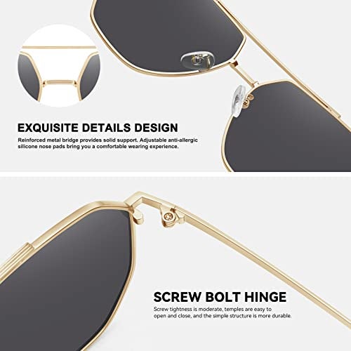 Fozono Classic Aviator Sunglasses for Women Men Trendy Square Oversize Polarized Sunglasses(Gold/Grey) - Image 4