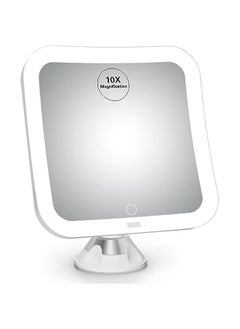 Large Lighted Makeup Mirror with 10x Magnification, Natural White LED Lights, 360° Swivel, Locking Suction Base - Portable and Cordless for Home, Bathroom, Shower, and Travel