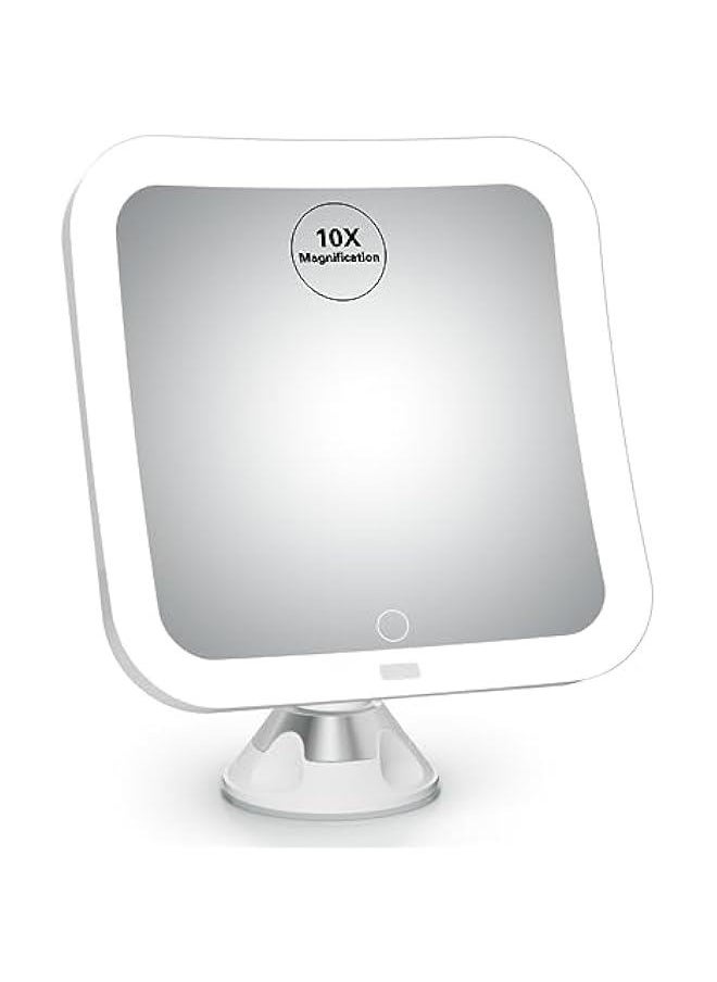 Arabest - Large Lighted Makeup Mirror with 10x Magnification, Natural White LED Lights, 360° Swivel, Locking Suction Base - Portable and Cordless for Home, Bathroom, Shower, and Travel - Image 1
