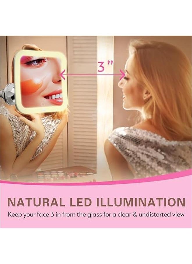 Arabest - Large Lighted Makeup Mirror with 10x Magnification, Natural White LED Lights, 360° Swivel, Locking Suction Base - Portable and Cordless for Home, Bathroom, Shower, and Travel - Image 1
