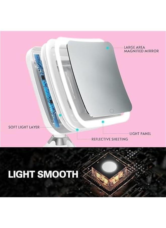 Arabest - Large Lighted Makeup Mirror with 10x Magnification, Natural White LED Lights, 360° Swivel, Locking Suction Base - Portable and Cordless for Home, Bathroom, Shower, and Travel - Image 1