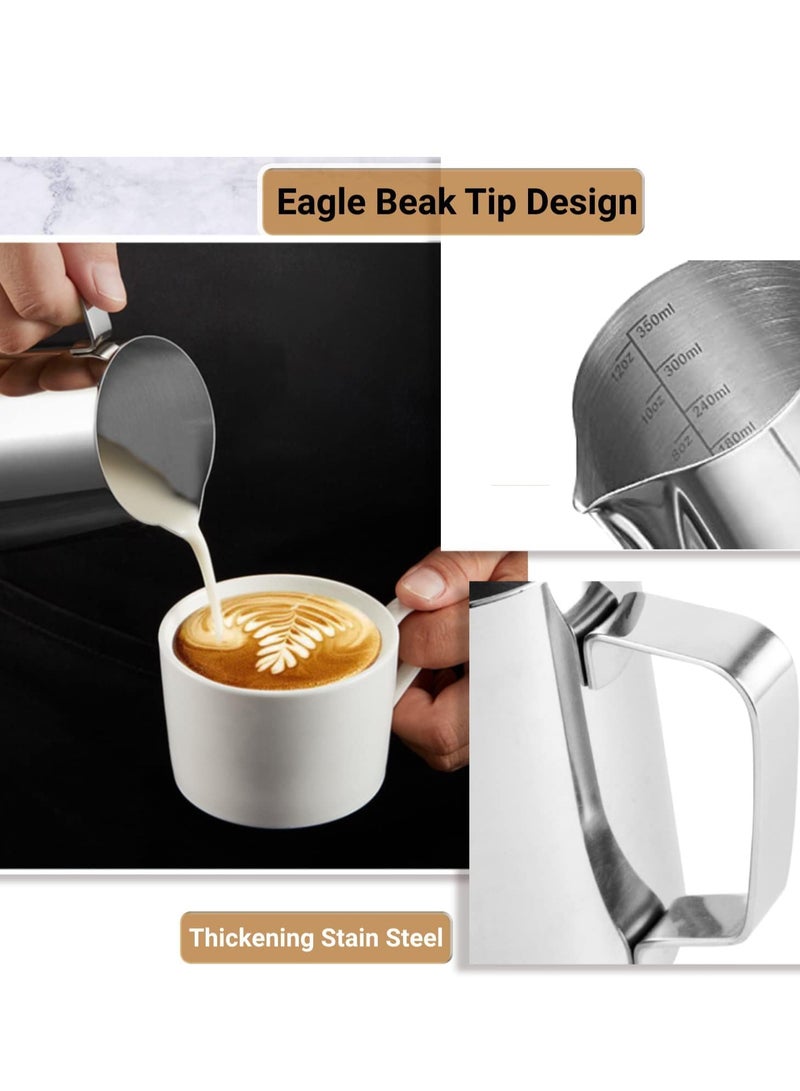 general Milk Frothing Pitcher,350ml Milk Frother Cup Stainless Steel Jug Steaming Pitcher,12oz Milk Coffee Cappuccino Latte Art Barista Steam Pitchers Milk Jug Cup with Decorating Pen - Image 3