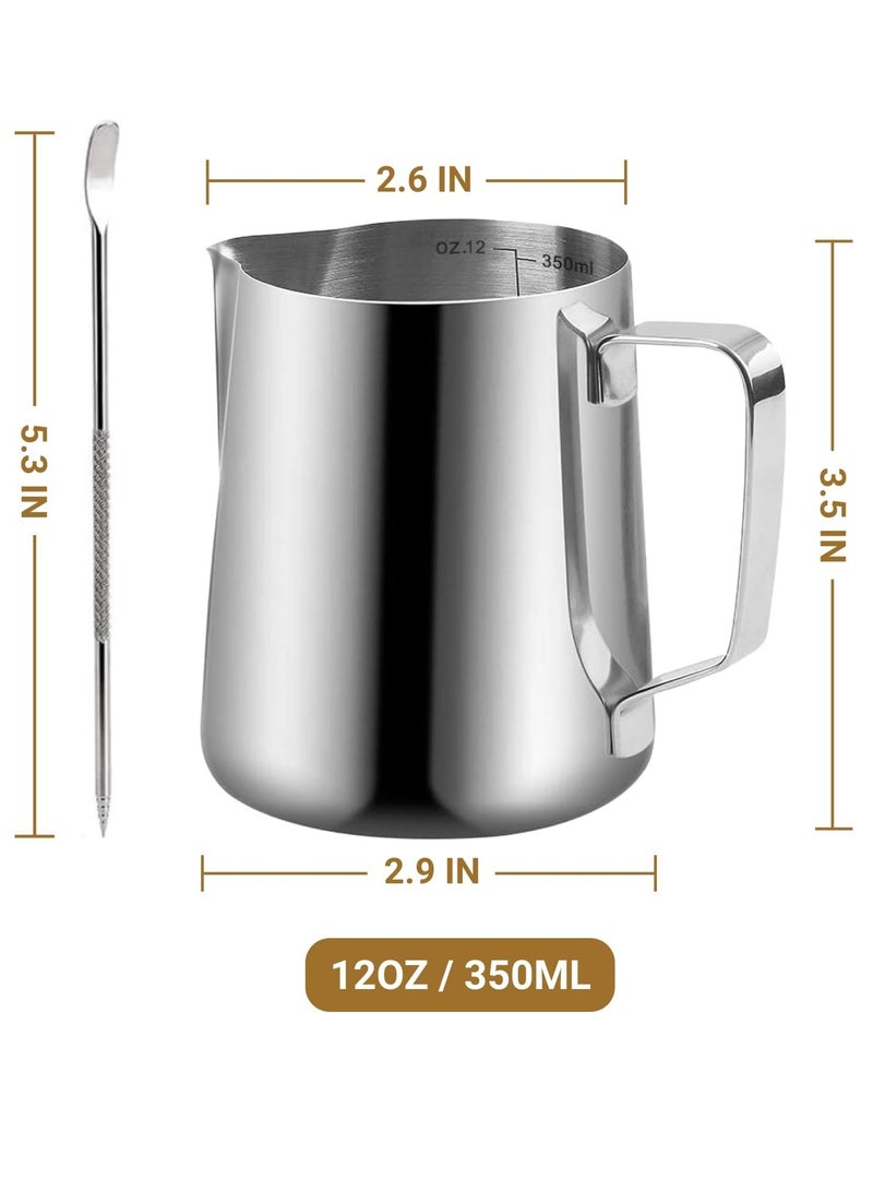 general Milk Frothing Pitcher,350ml Milk Frother Cup Stainless Steel Jug Steaming Pitcher,12oz Milk Coffee Cappuccino Latte Art Barista Steam Pitchers Milk Jug Cup with Decorating Pen - Image 5