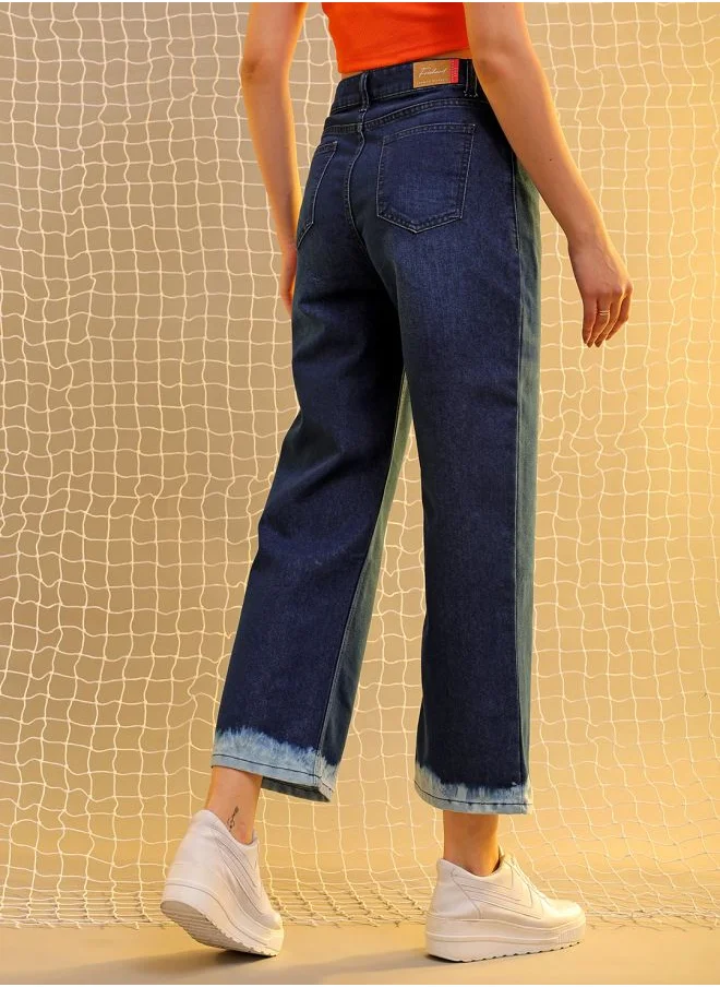 مرفوعة Women Wide Leg Solid High-Rise Jeans