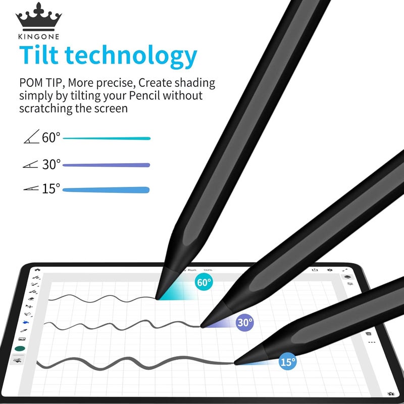 Kingone Stylus Pen,ipad Pencil With Ultra High Precision &Tilt Sensitivity,LED Power Display Strong Magnetic,Prevents False Touch,Universal iPad Stylus Pencil for iPa d 2018 & Later (Black) - Image 4