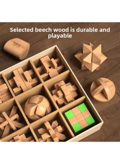 Generic Kongming Lock Luban Lock Set Building Blocks Educational Children's Toys Hot Sale Year Gift Cloud Wood-Color:YLG Beech Middle Grade 9-piece Beech  - Image 1