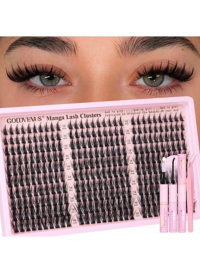 Goddvenus Manga Lash Clusters Kit Natural 300 Pcs Cluster Eyelash Extensions Kit Wispy Fairy Fluffy Eyelash Clusters Anime Cosplay Individual Lash Extensions Kit CC Curve 1016mm - Image 2
