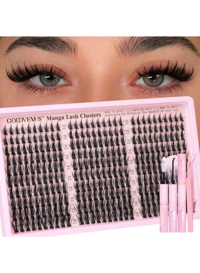 Goddvenus Manga Lash Clusters Kit Natural 300 Pcs Cluster Eyelash Extensions Kit Wispy Fairy Fluffy Eyelash Clusters Anime Cosplay Individual Lash Extensions Kit CC Curve 1016mm - Image 1