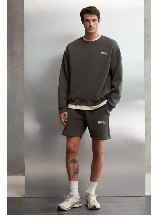 GRIMELANGE Ernest Men's Ultra-Soft Fabric Oversized Fit Round‑Collar Printed Gray Sweatshirt.