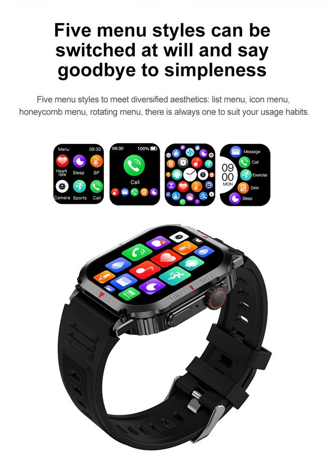 RollsTimi  Men's Smart Watch Outdoor Sports Waterproof Watch HD Screen Display Bluetooth Call Multi-sports Mode Sports And Sleep Monitoring RT-DK66 Black Tape - Image 4